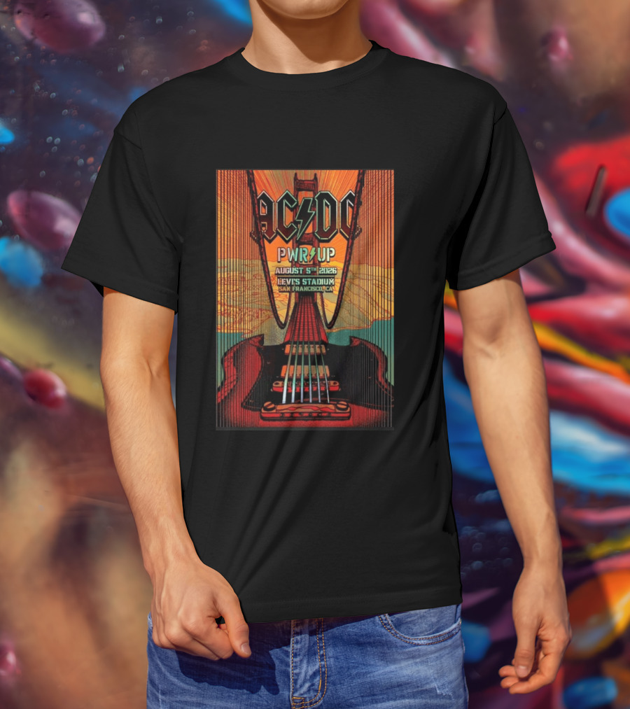 AC DC PWR UP August 5th 2026 Levi's Stadium San Francisco CA Golden Gate Bridge Guitar T-Shirt