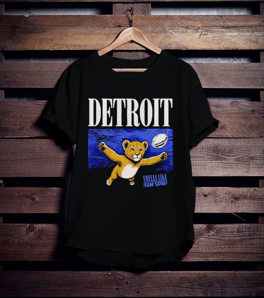 Detroit Lions Smells Like Team Spirit Nostalgic Blue Lion Cub Football T-Shirt