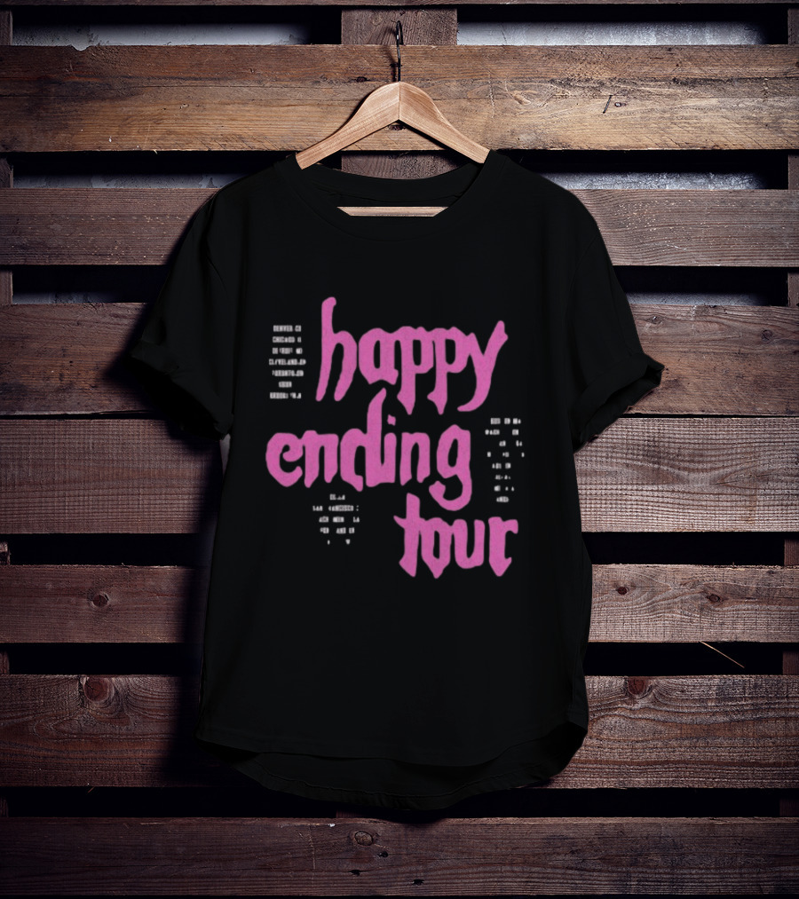 Bailey Rose Spinn Store Happy Ending Tour Pink Text With Date Locations T-Shirt