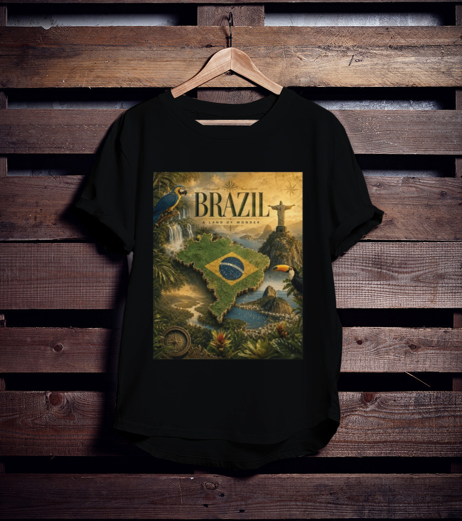 Brazil A Land Of Wonder Ordem E Progresso Christ The Redeemer Amazon Rainforest Toucan Macaw Waterfalls T-Shirt
