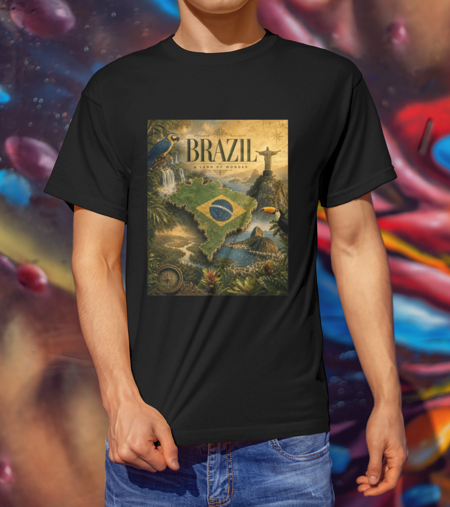 Brazil A Land Of Wonder Ordem E Progresso Christ The Redeemer Amazon Rainforest Toucan Macaw Waterfalls T-Shirt