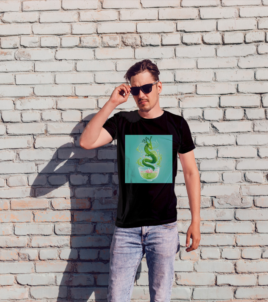 Green Tea Dragon In Teacup With Blossoms And Leaves T-Shirt