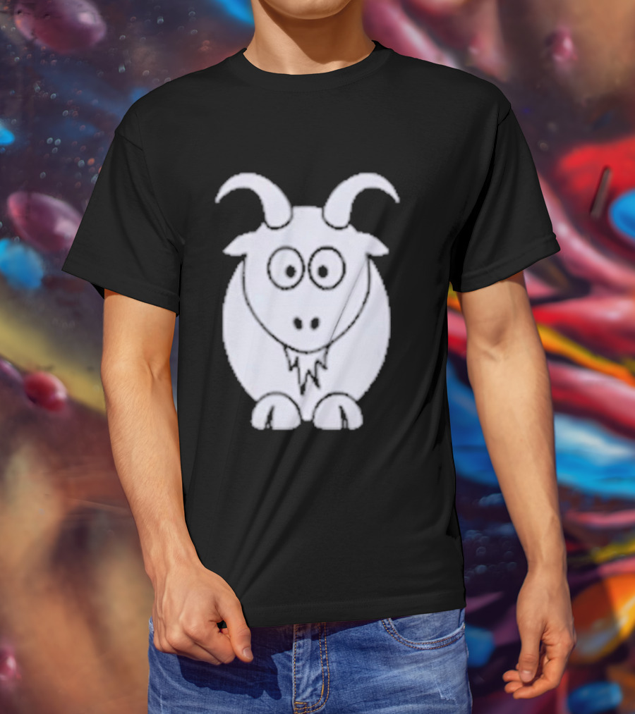 Cartoon Goat With Horns Cute Animal T-Shirt