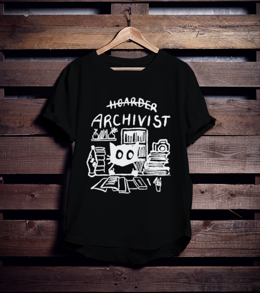 Hoarder Archivist Cat Surrounded By Books And Files T-Shirt