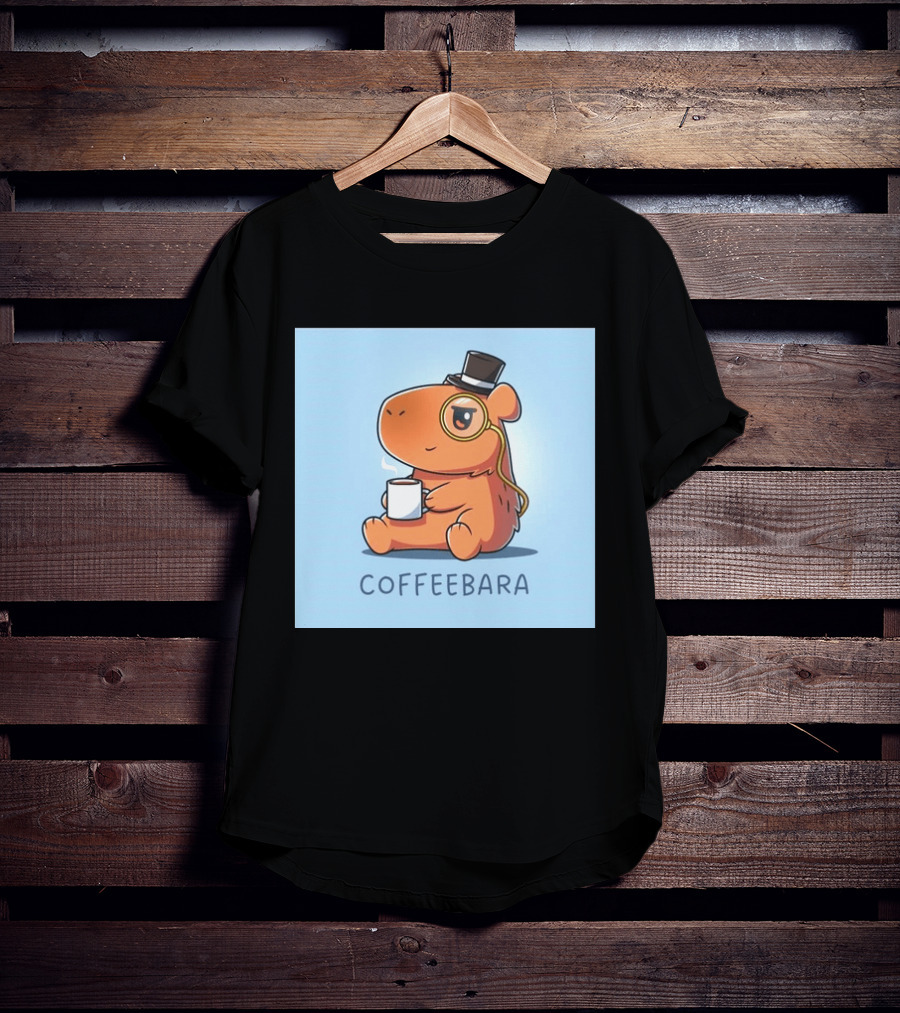 COFFEEBARA Cute Capybara Drinking Coffee With Top Hat And Monocle T-Shirt