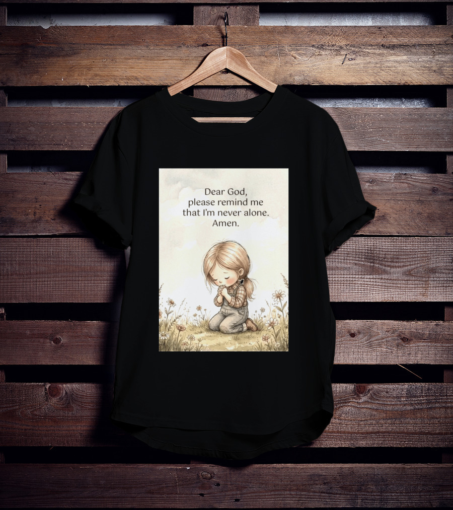 Dear God Please Remind Me That I'm Never Alone Amen Child Praying In Meadow T-Shirt