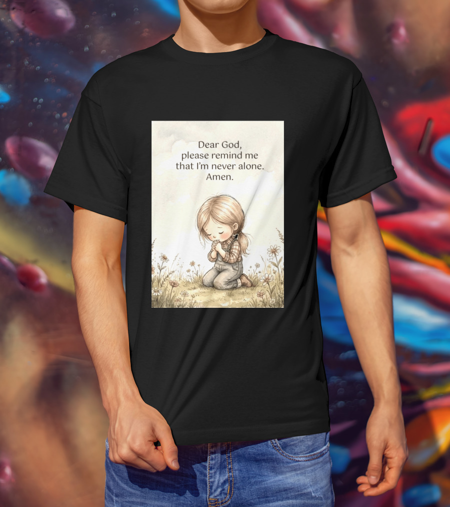 Dear God Please Remind Me That I'm Never Alone Amen Child Praying In Meadow T-Shirt