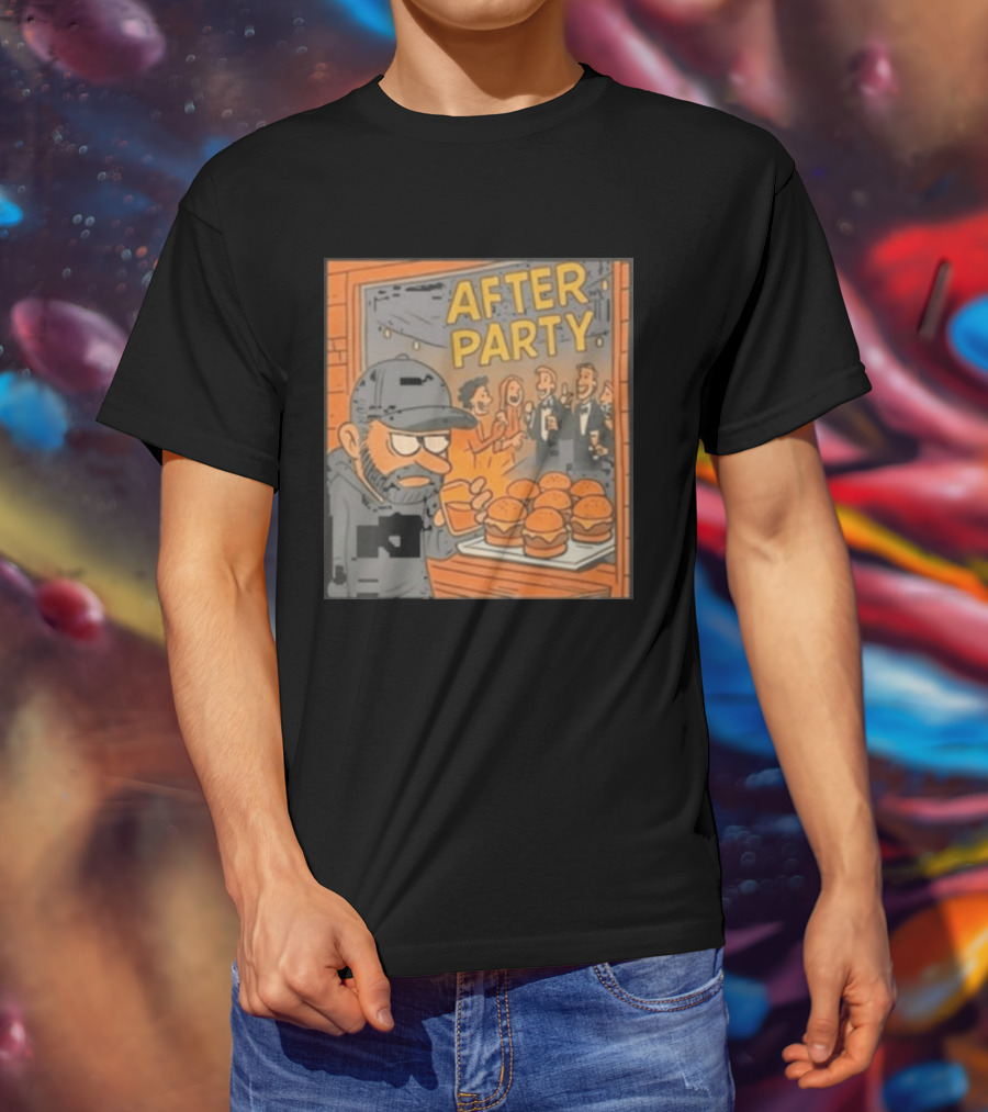 After Party Burger Cartoon With Drink In Hand T-Shirt