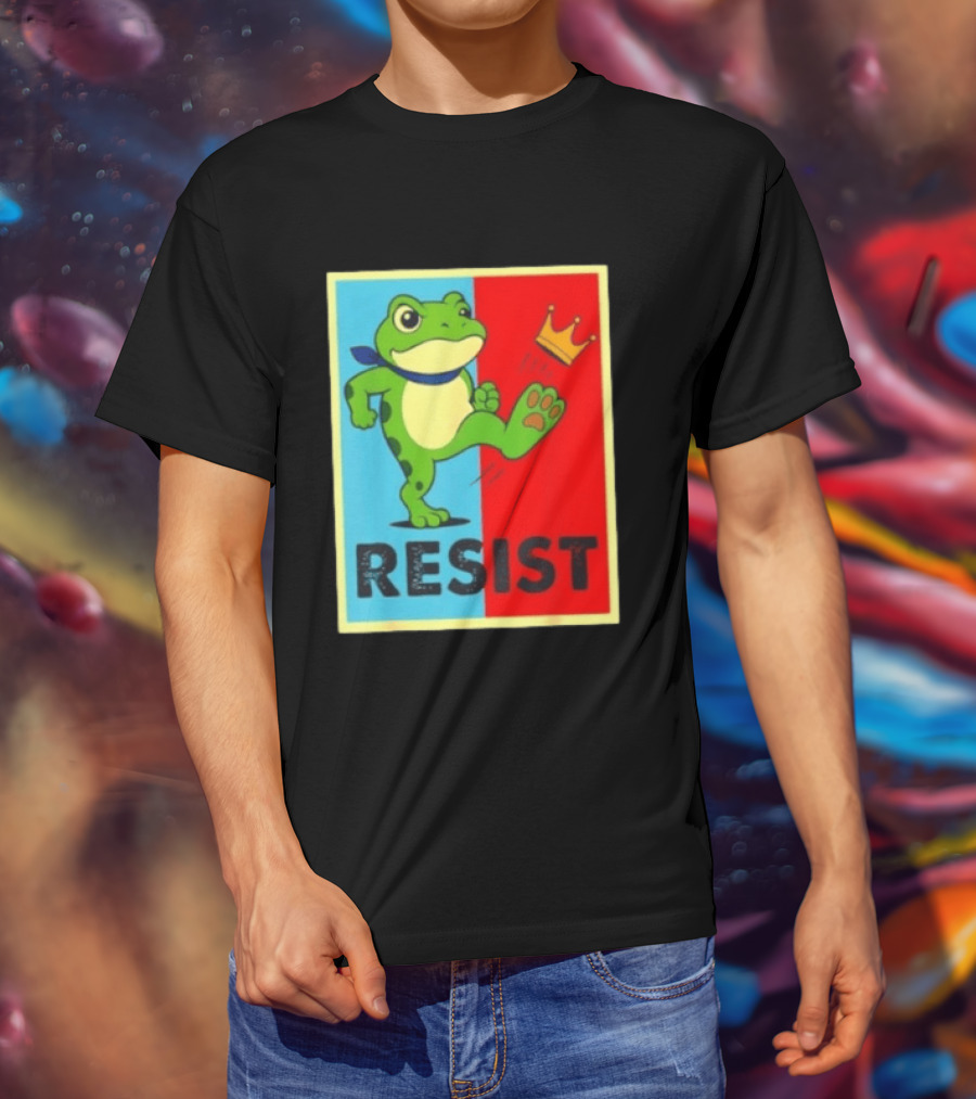 Resist Frog Kicking Crown Icon No Kings T-Shirt
