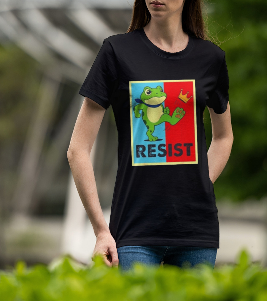 Resist Frog Kicking Crown Icon No Kings T-Shirt