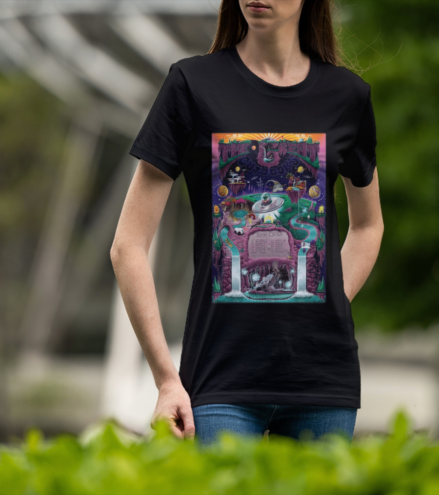 The Great Outdoors Fall Tour 2026 Cosmic Adventure Spaceships Waterfalls Planets T-Shirt