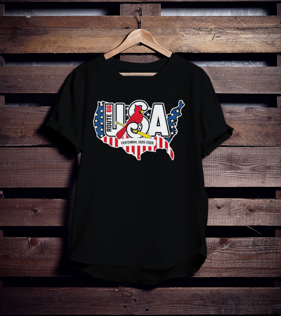St Louis Cardinals Route 66 USA Centennial 1926 2026 American Flag Map T-Shirt
