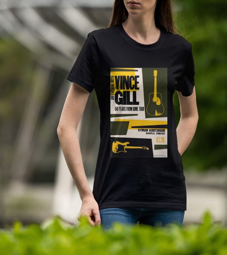 An Evening With Vince Gill 50 Years From Home Tour Ryman Auditorium Nashville August 7 2026 T-Shirt