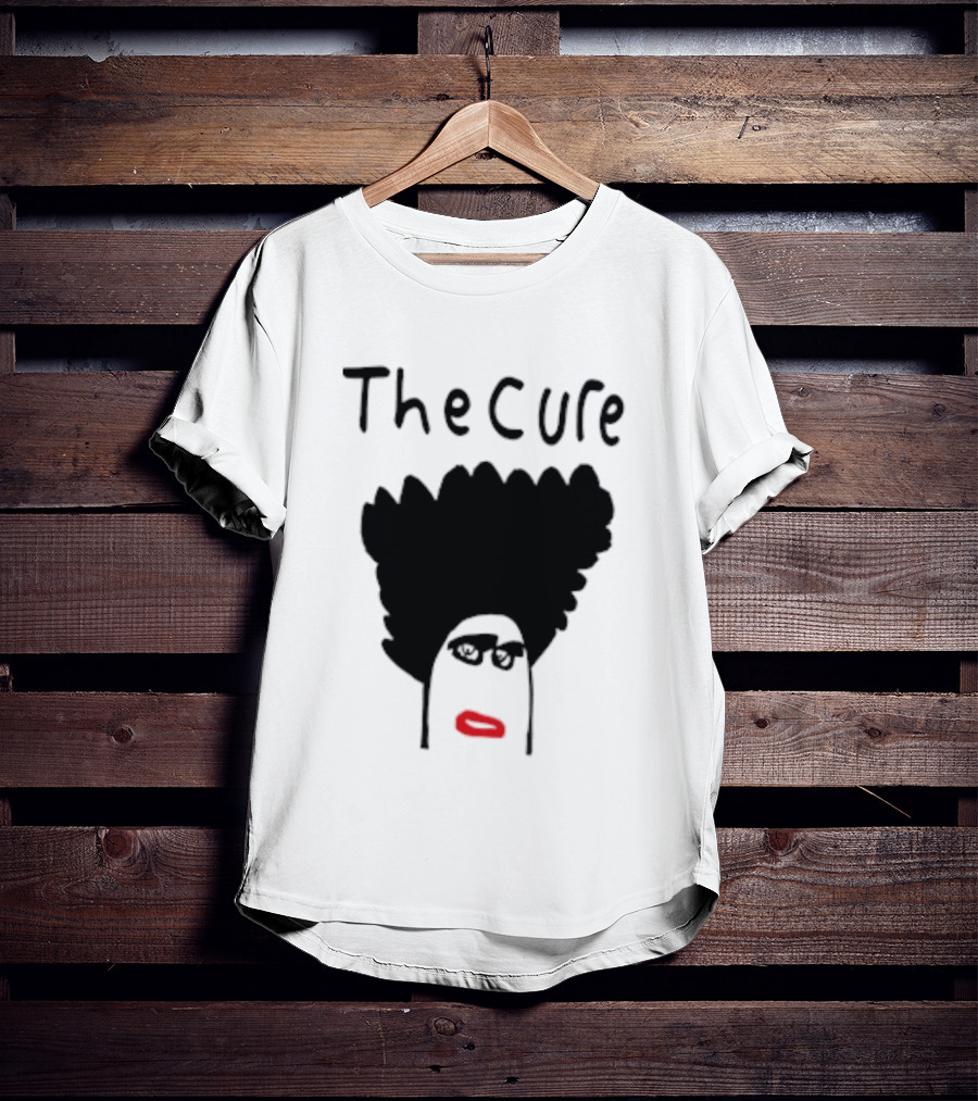 Kieran Maguire Wearing The Cure Text Bold Face Black Hair Red Lips T-Shirt