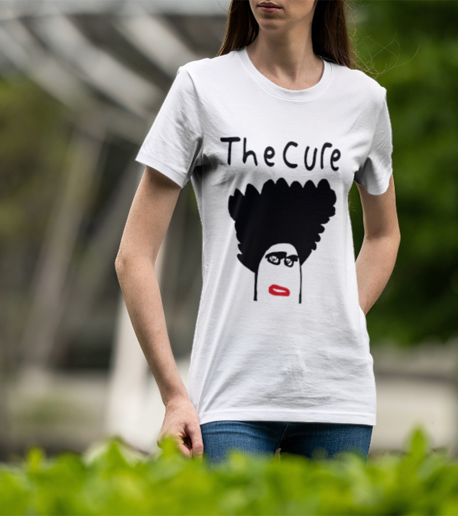 Kieran Maguire Wearing The Cure Text Bold Face Black Hair Red Lips T-Shirt