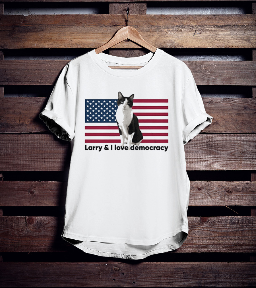 Larry I Love Democracy Cat American Flag T-Shirt