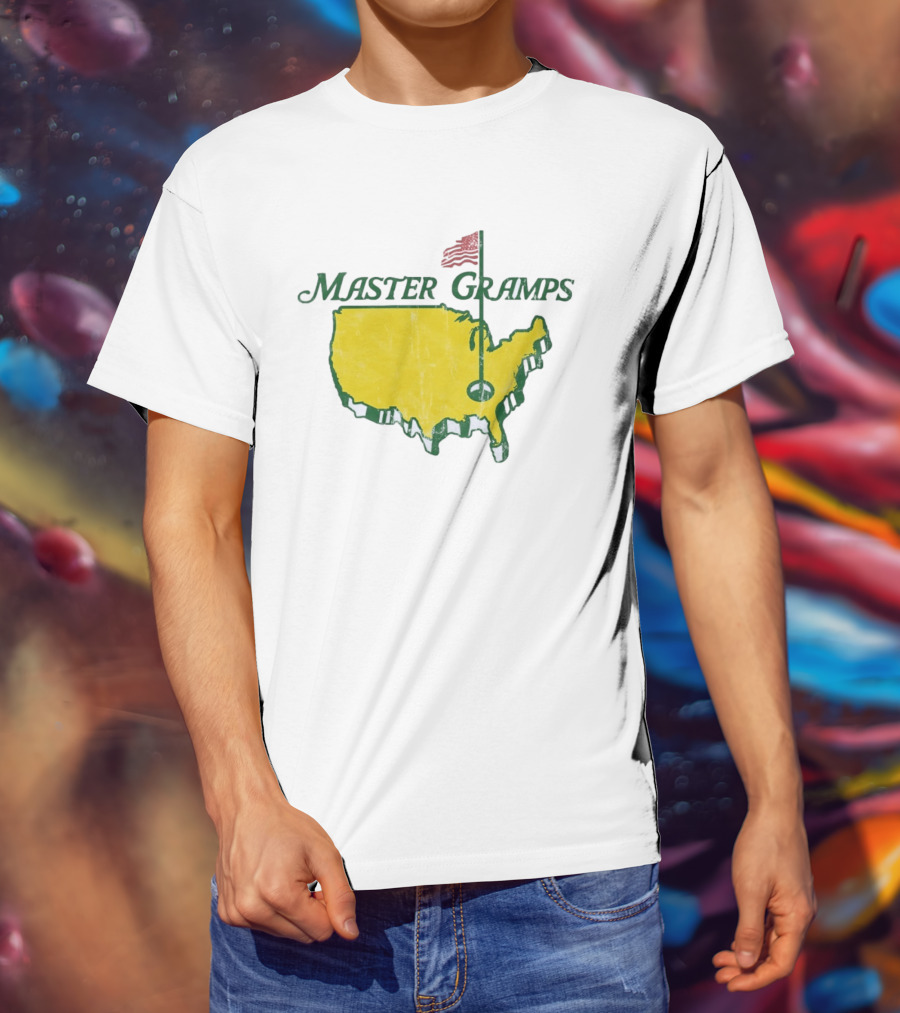 Master Gramps Golfing USA Flag Map T-Shirt