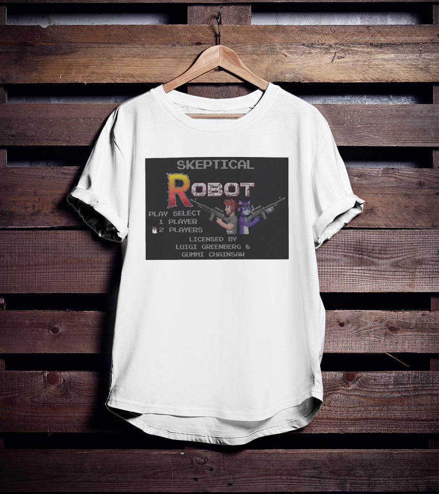 Skeptical Robot Play Select Luigi Greenberg Gummi Chainsaw T-Shirt