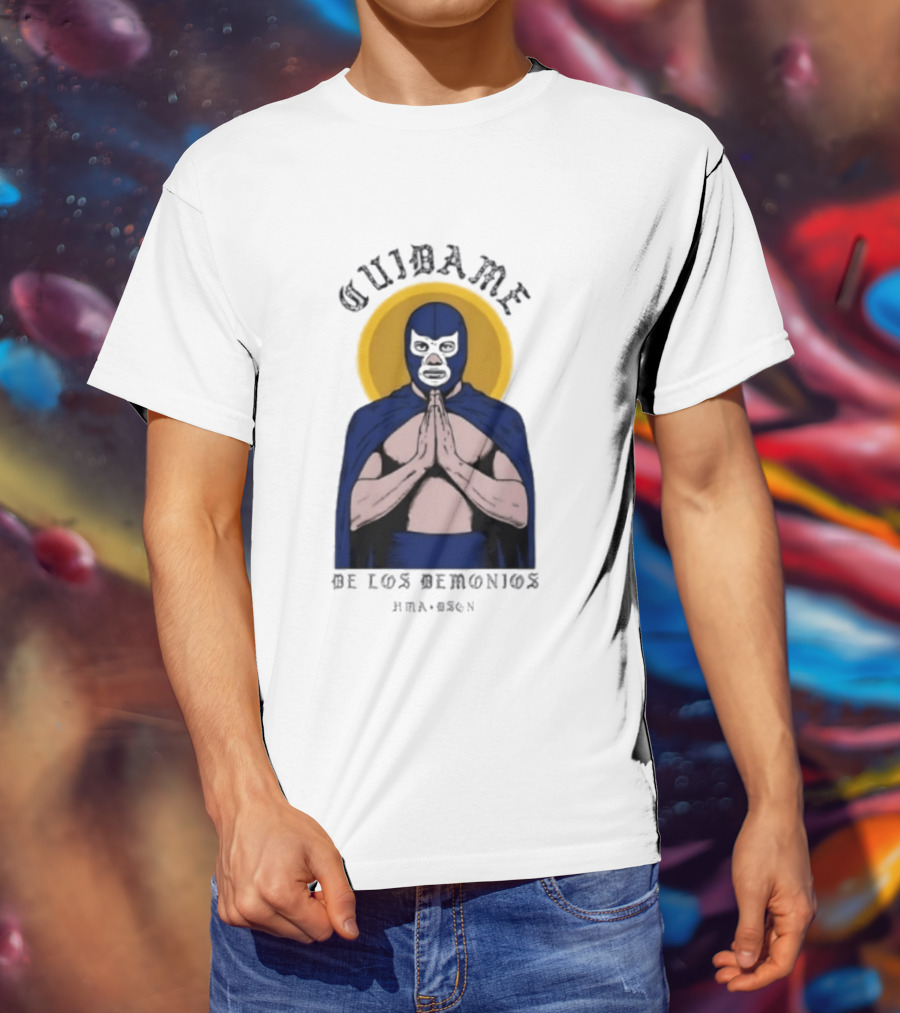 Cuidame De Los Demonios Original Blue Demon Luchador Praying Hands T-Shirt