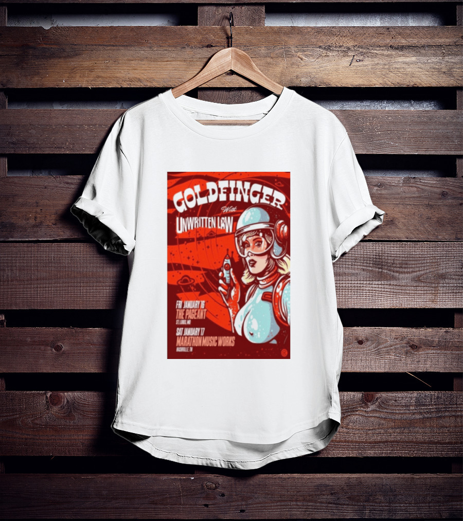 Goldfinger With Unwritten Law The Pageant St. Louis Marathon Music Works Nashville January 16 17 2026 Concert Retro Futuristic Spacewoman T-Shirt