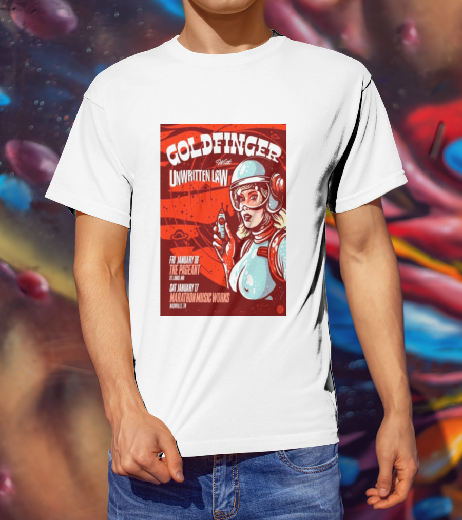 Goldfinger With Unwritten Law The Pageant St. Louis Marathon Music Works Nashville January 16 17 2026 Concert Retro Futuristic Spacewoman T-Shirt