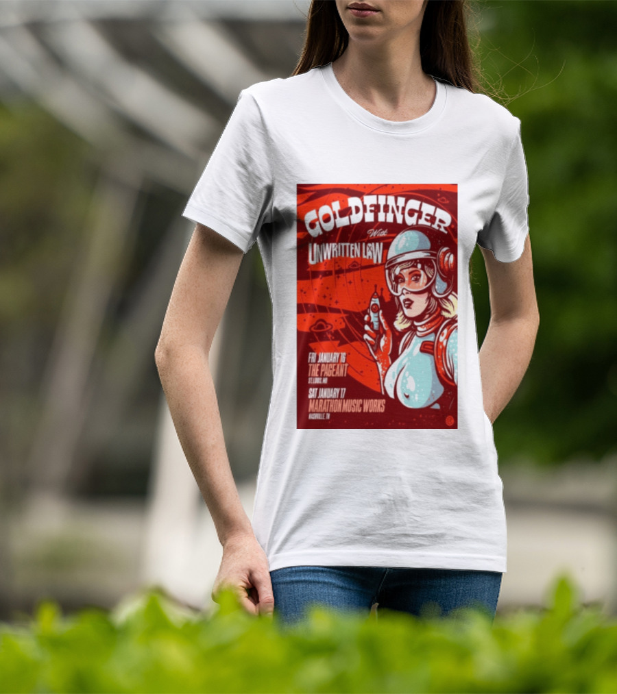 Goldfinger With Unwritten Law The Pageant St. Louis Marathon Music Works Nashville January 16 17 2026 Concert Retro Futuristic Spacewoman T-Shirt