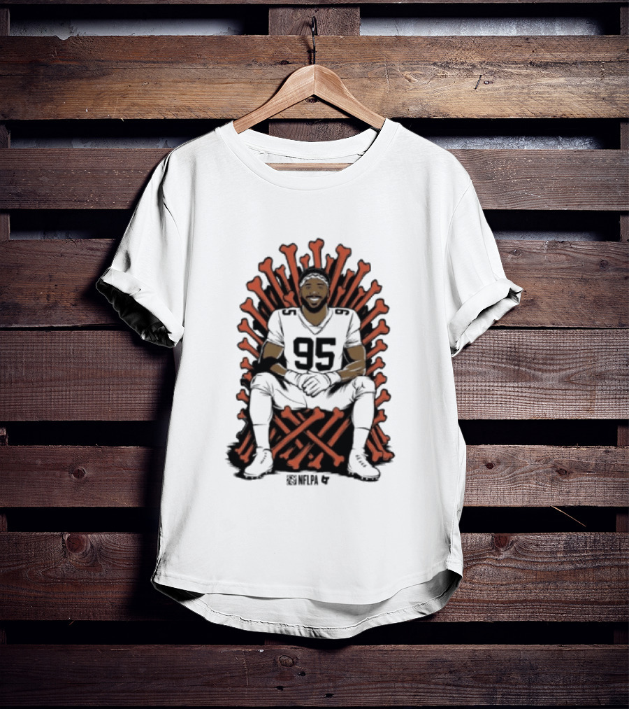 Original Myles Garrett 95 Single Season Sack King Cleveland Browns Bone Throne T-Shirt