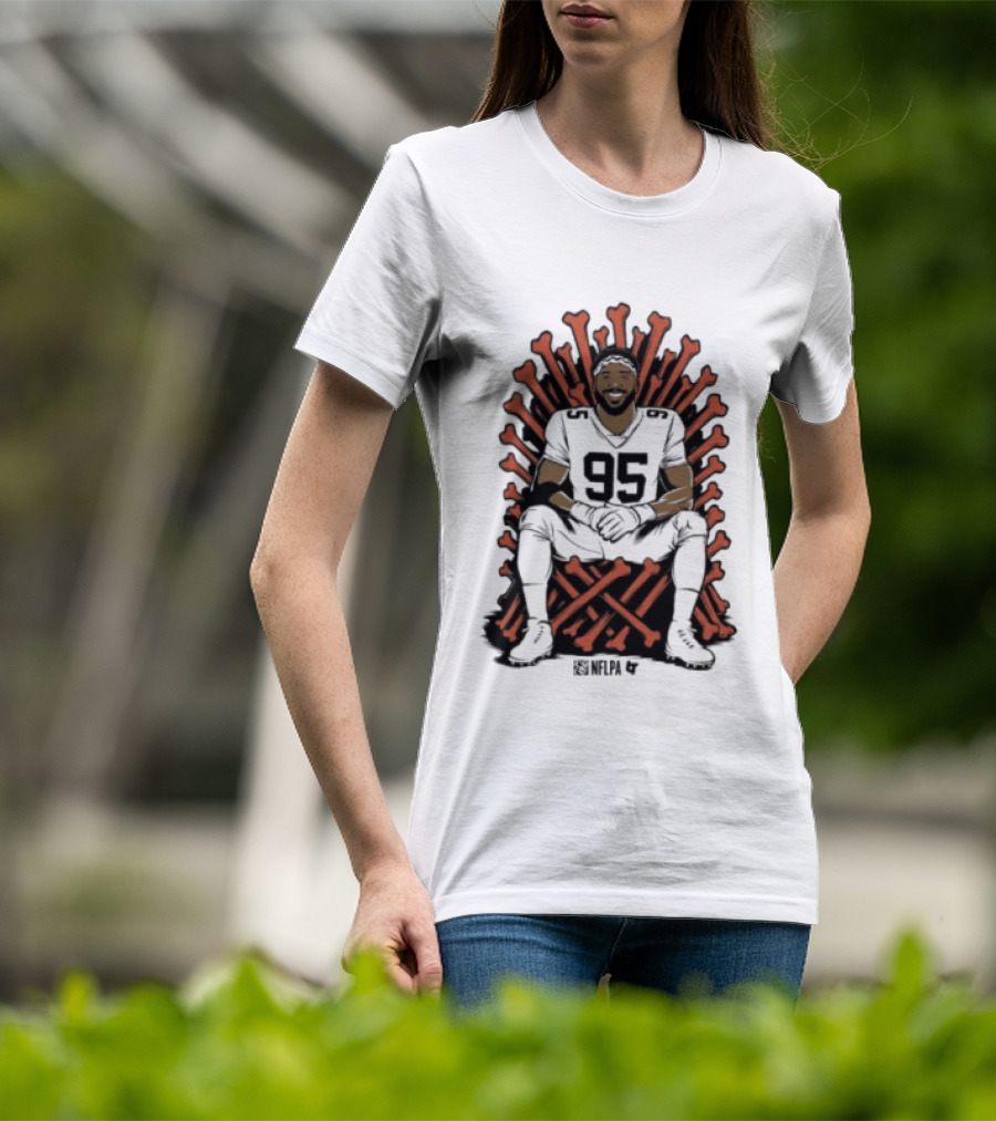 Original Myles Garrett 95 Single Season Sack King Cleveland Browns Bone Throne T-Shirt