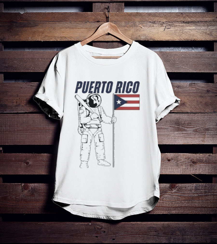 PUERTO RICO Astronaut Holding Baseball Bat Puerto Rican Flag T-Shirt