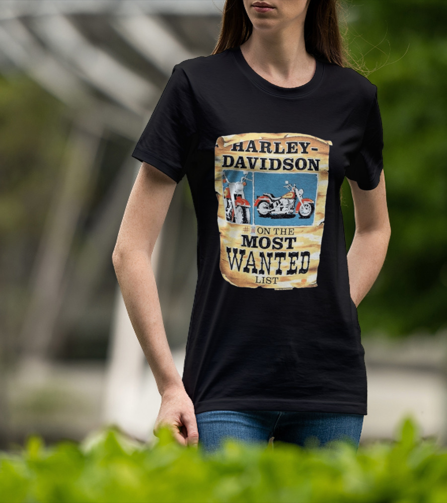 Harley Davidson #1 On The Most Wanted List Motorcycle 1986 Bismarck North Dakota T-Shirt