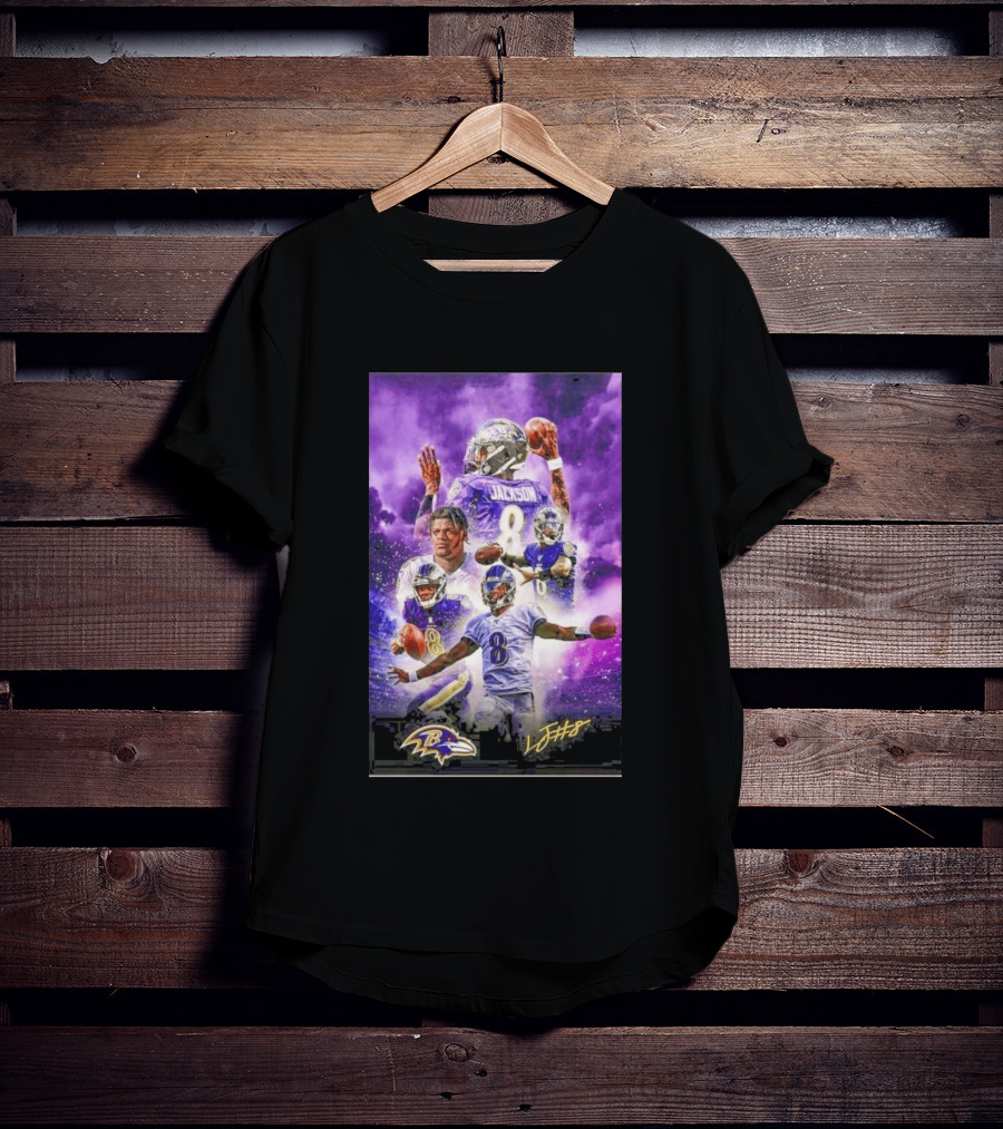 Baltimore Ravens Lamar Jackson 8 With Signature T-Shirt
