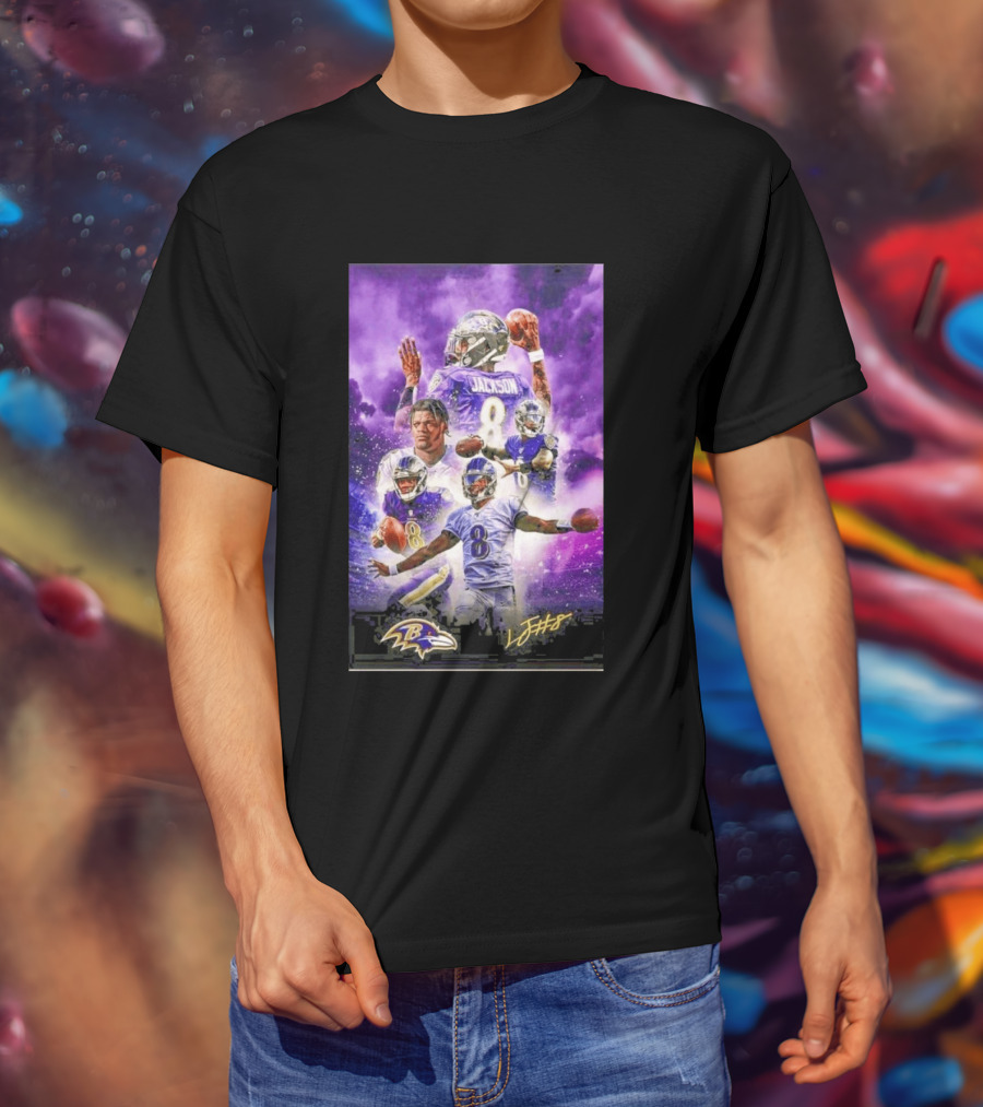 Baltimore Ravens Lamar Jackson 8 With Signature T-Shirt