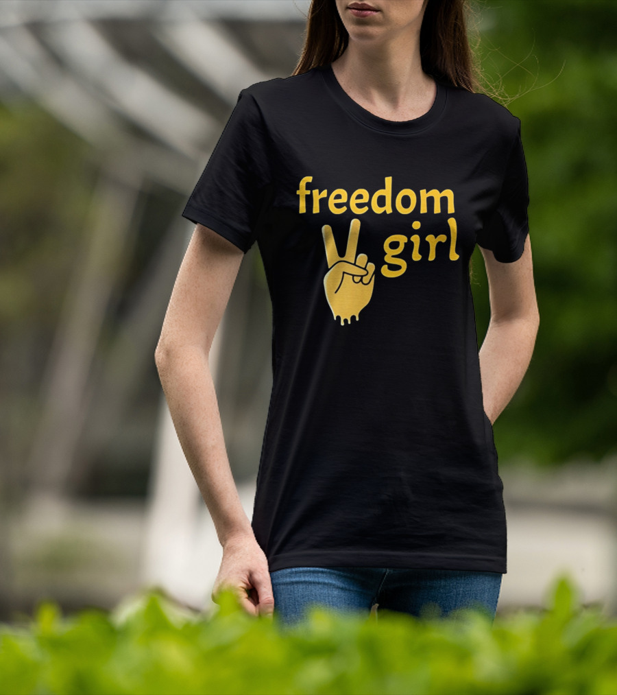 Freedom Girl Peace Sign Hand Gesture T-Shirt