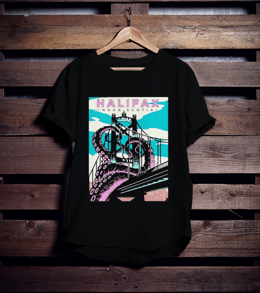 Halifax Nova Scotia Kraken Bridge Retro Travel T-Shirt