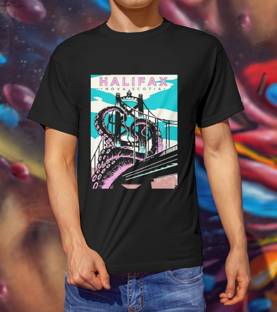 Halifax Nova Scotia Kraken Bridge Retro Travel T-Shirt