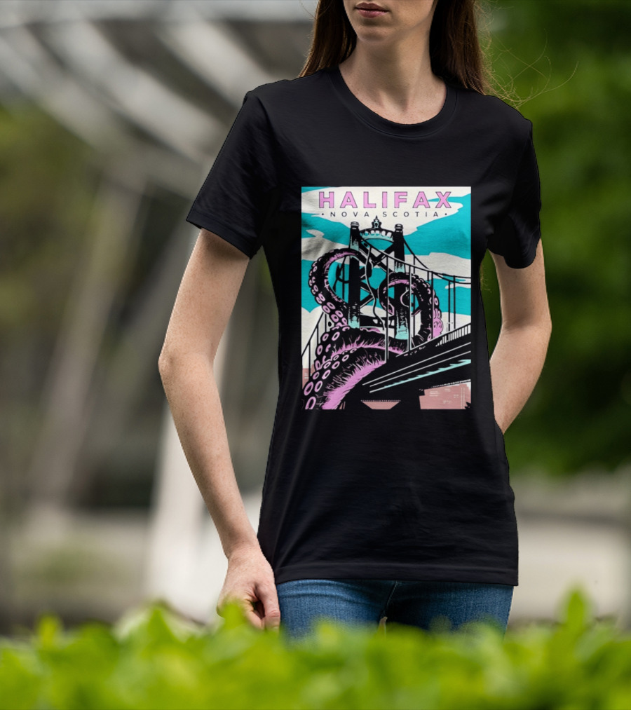 Halifax Nova Scotia Kraken Bridge Retro Travel T-Shirt
