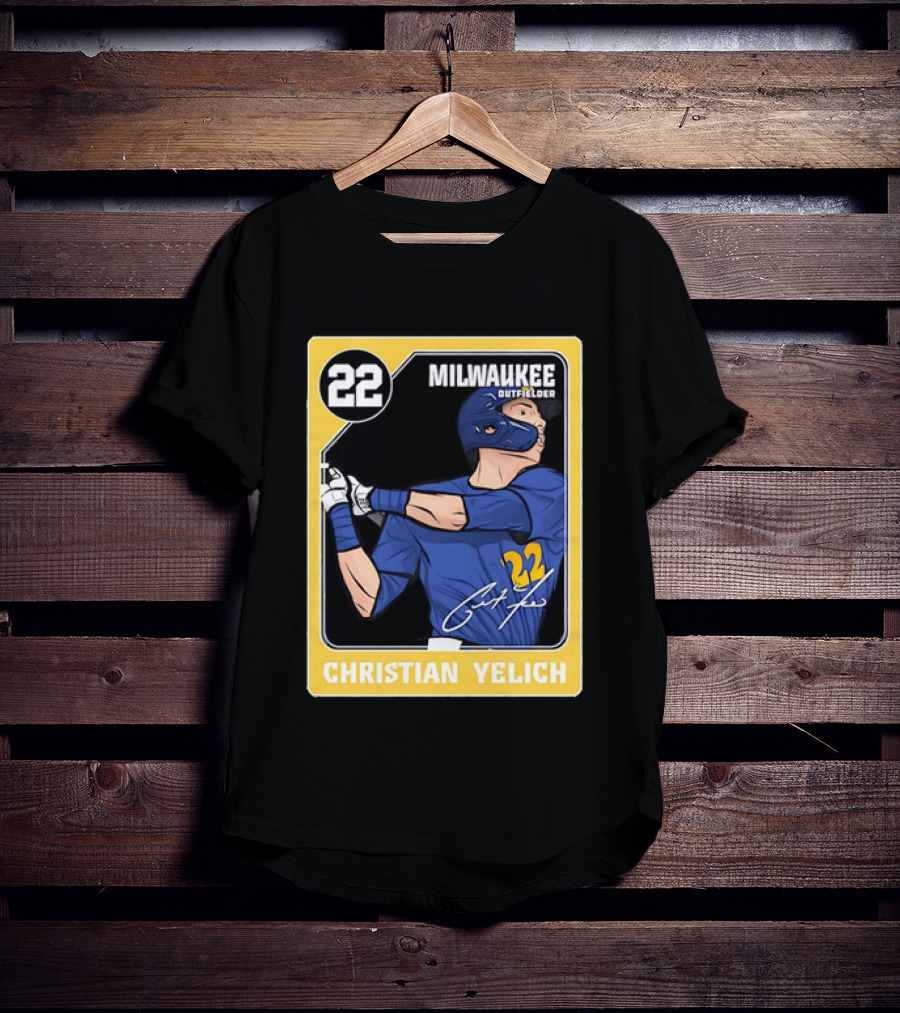 Christian Yelich Milwaukee Outfielder 22 Blue Jersey Yellow T-Shirt