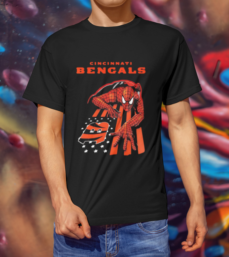 Cincinnati Bengals Spiderman Stripes Marvel T-Shirt
