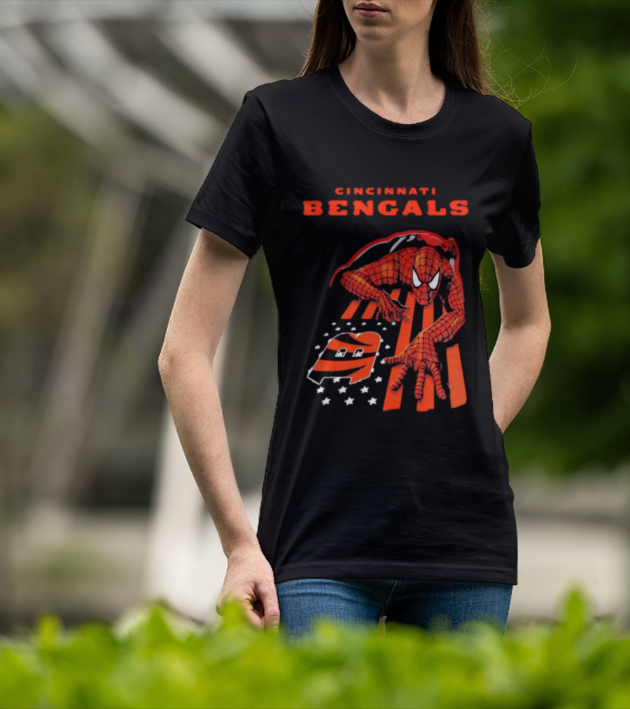 Cincinnati Bengals Spiderman Stripes Marvel T-Shirt