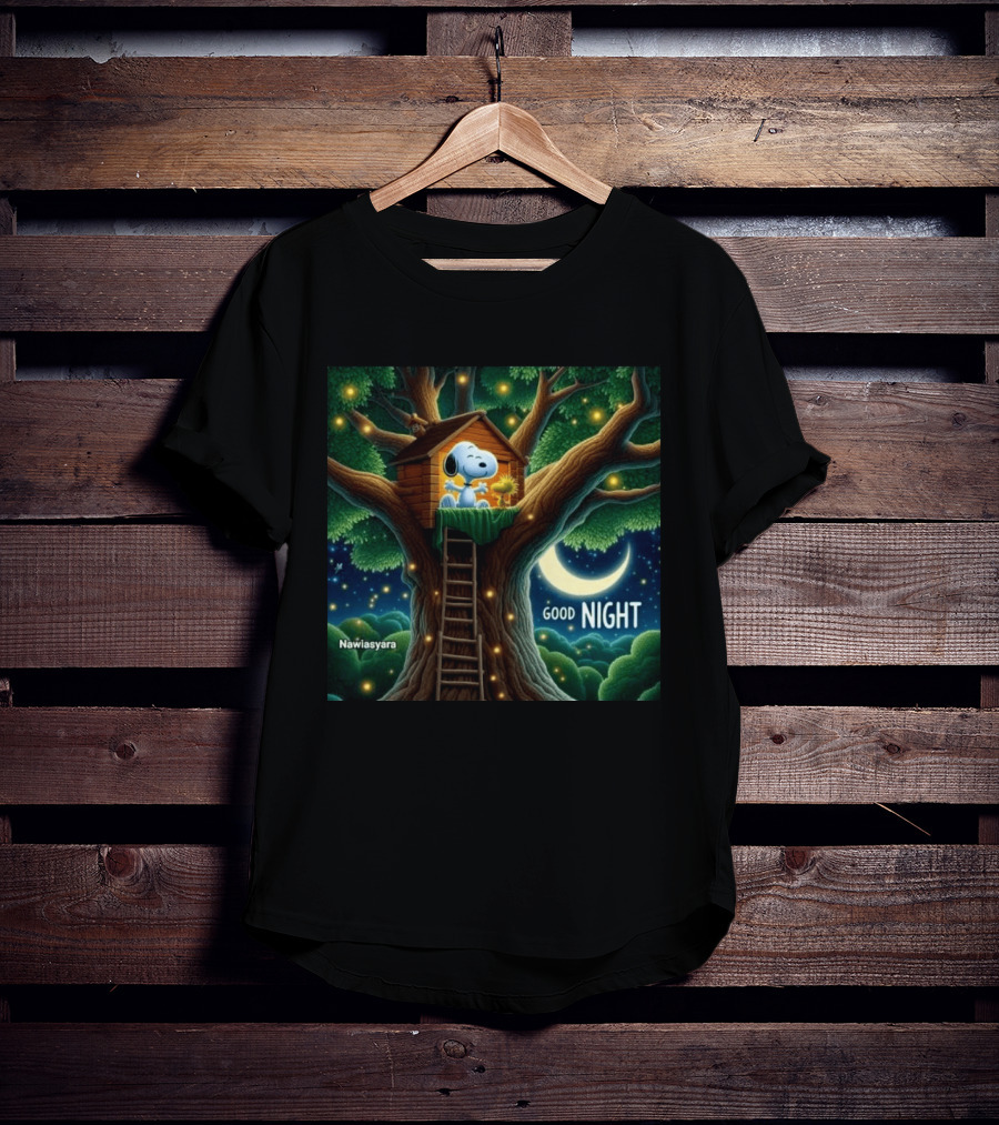 Leave A Heart If You Love Snoopy Good Night Treehouse Moonlit Scene T-Shirt