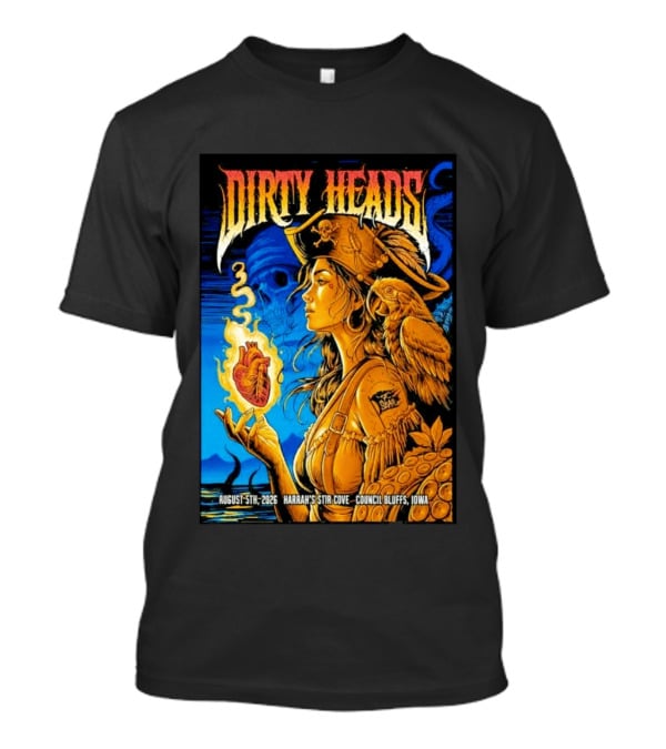 Dirty Heads August 5th 2026 Harrah's Stir Cove Council Bluffs Iowa Pirate Skull Parrot Live Event T-Shirt