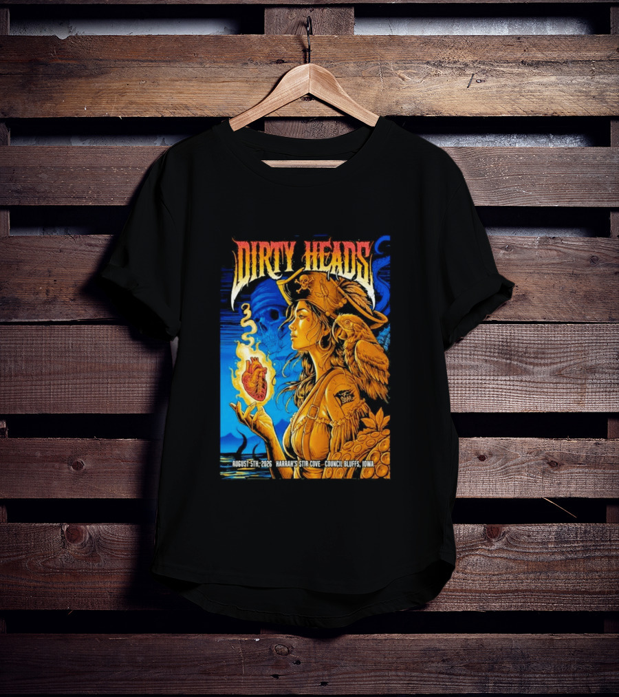 Dirty Heads August 5th 2026 Harrah's Stir Cove Council Bluffs Iowa Pirate Skull Parrot Live Event T-Shirt