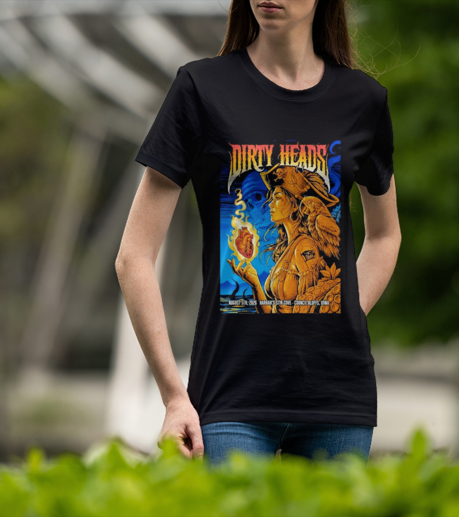 Dirty Heads August 5th 2026 Harrah's Stir Cove Council Bluffs Iowa Pirate Skull Parrot Live Event T-Shirt