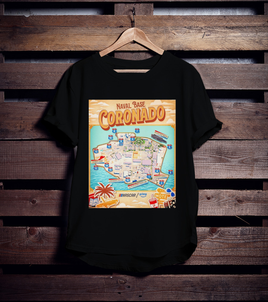 Naval Base Coronado Map NASCAR Prime Ellyson Start Finish Line Broadcast Booth T-Shirt