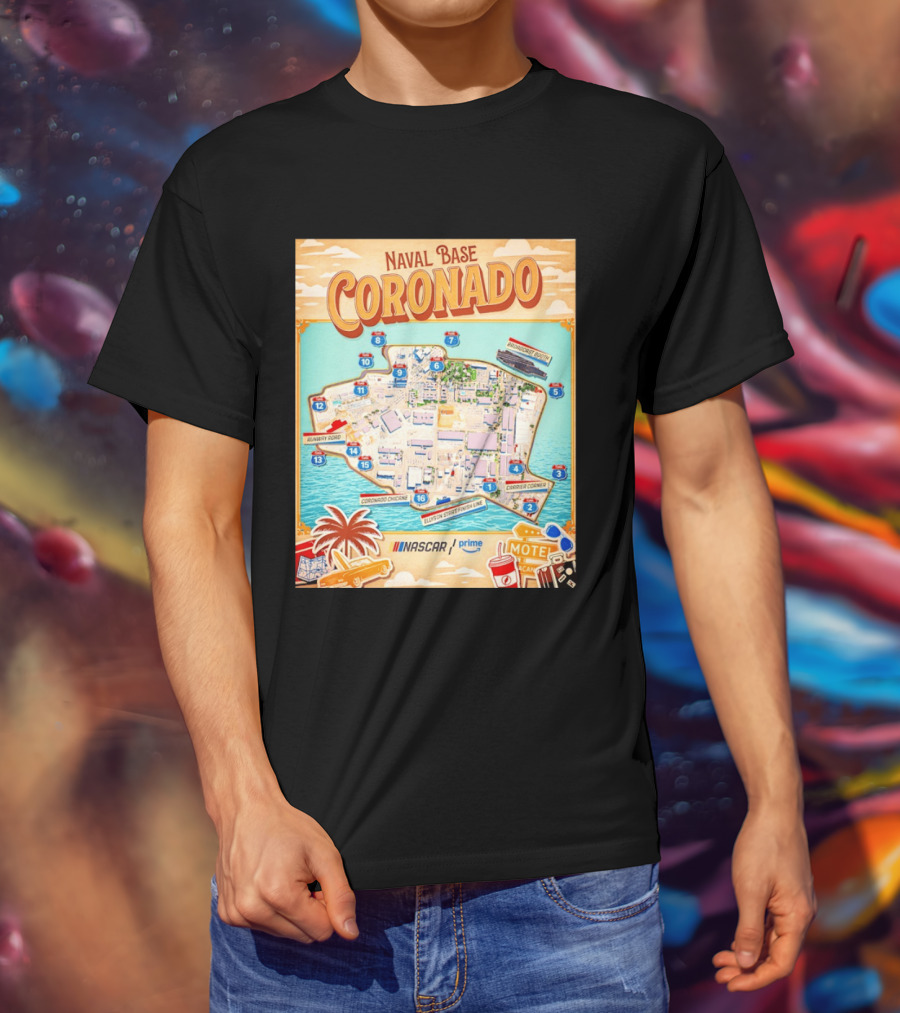 Naval Base Coronado Map NASCAR Prime Ellyson Start Finish Line Broadcast Booth T-Shirt