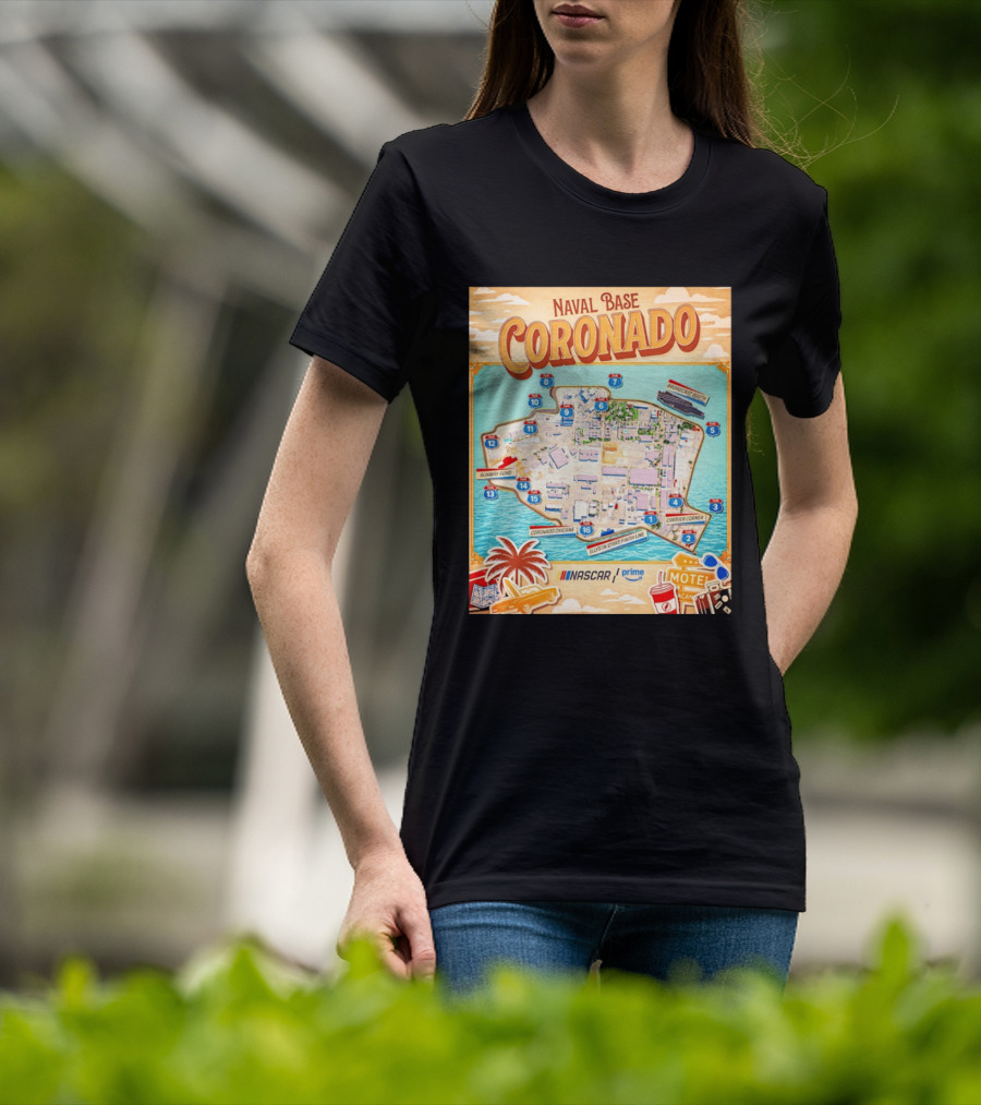 Naval Base Coronado Map NASCAR Prime Ellyson Start Finish Line Broadcast Booth T-Shirt