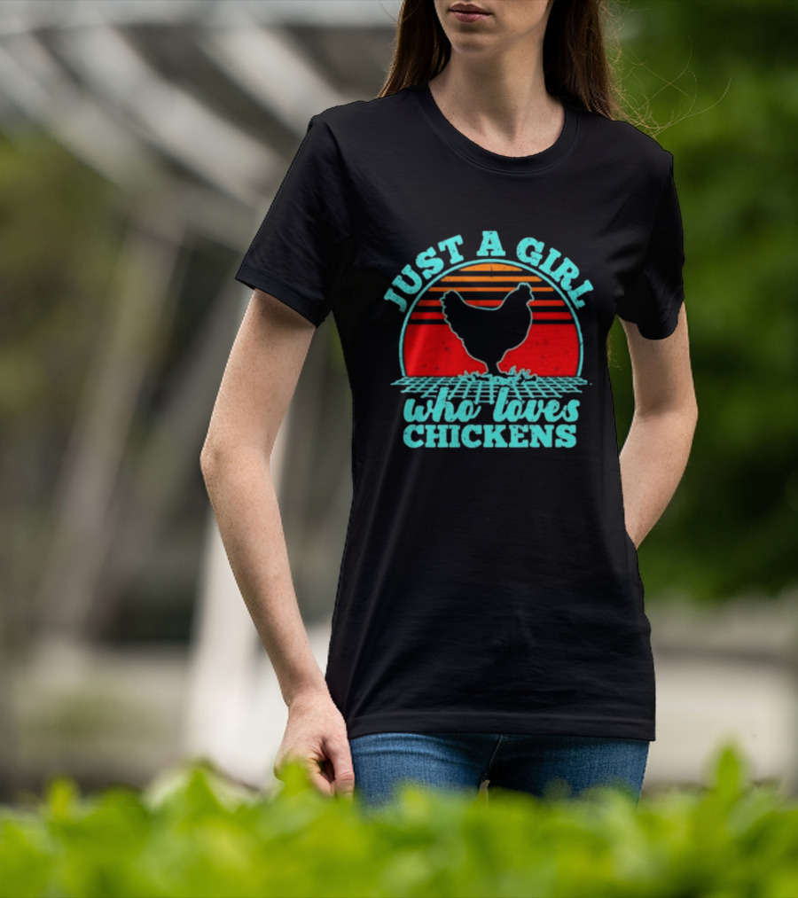 Just A Girl Who Loves Chickens Retro Sunset T-Shirt