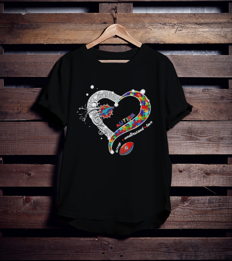 Miami Dolphins Autism Accept Understand Love Heart Diamond Puzzle T-Shirt