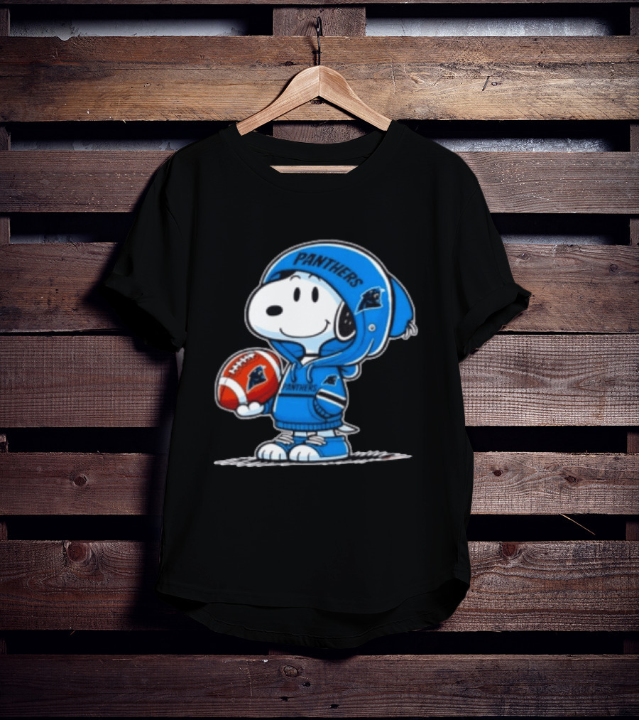 Snoopy Carolina Panthers Fan Holding Football Peanuts T-Shirt