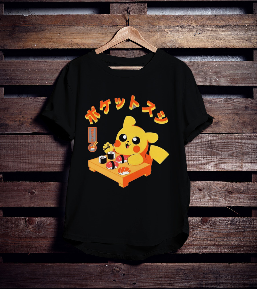 Pikachu Eating Sushi Pokemon Japanese Anime T-Shirt
